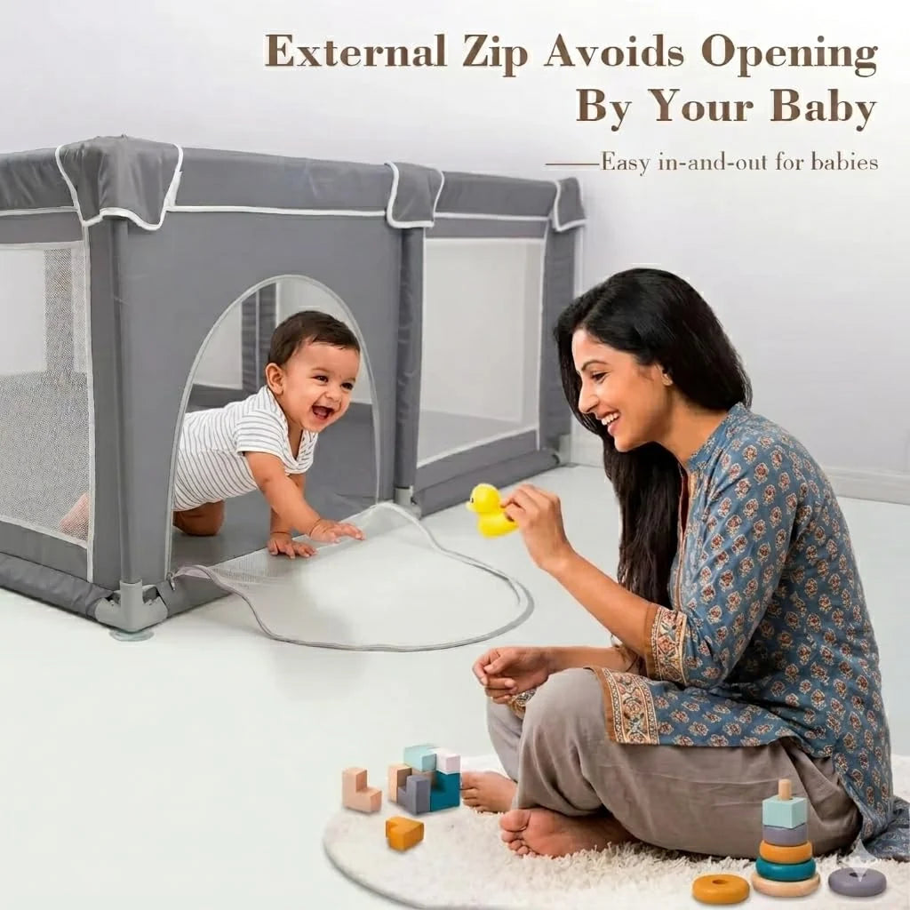 Baby Playpen 150x180cm Pit Balls Playpen for Baby up to 5 Years with Anti-Fall Rings, Safety Lock, Breathable Mesh, Kids Activity Center Play Pen