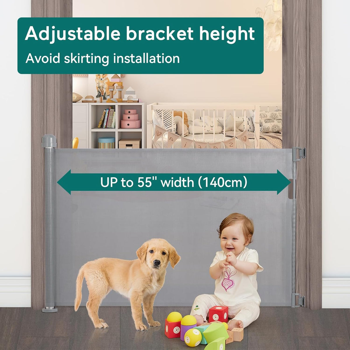 Baby Safety gate, Dog gate Barrier for Home Extends to 140cm Wide 86.5cm Tall, Staircase gate Baby Safety, Baby gate for Staircase, Barricade for Kids Safety - Black Colour