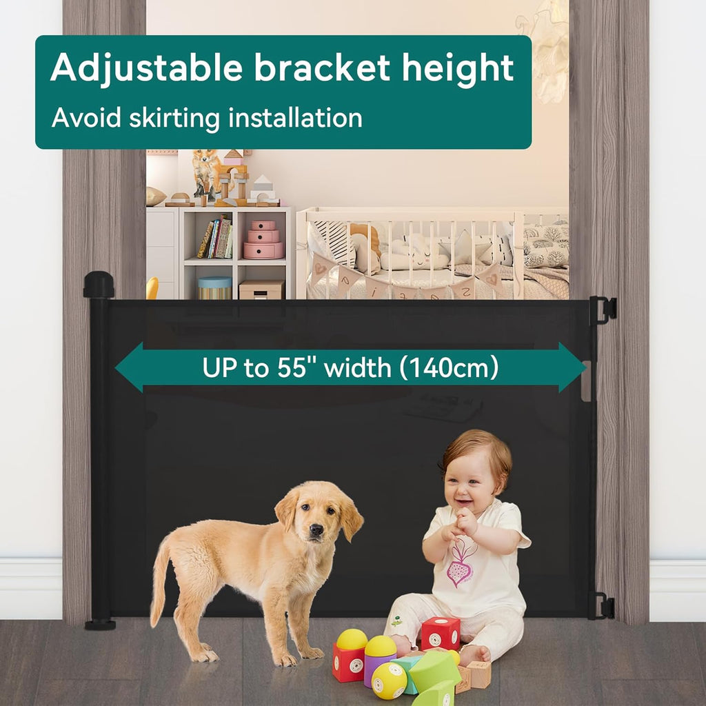 Baby Safety gate, Dog gate Barrier for Home Extends to 140cm Wide 86.5cm Tall, Staircase gate Baby Safety, Baby gate for Staircase, Barricade for Kids Safety - Black Colour