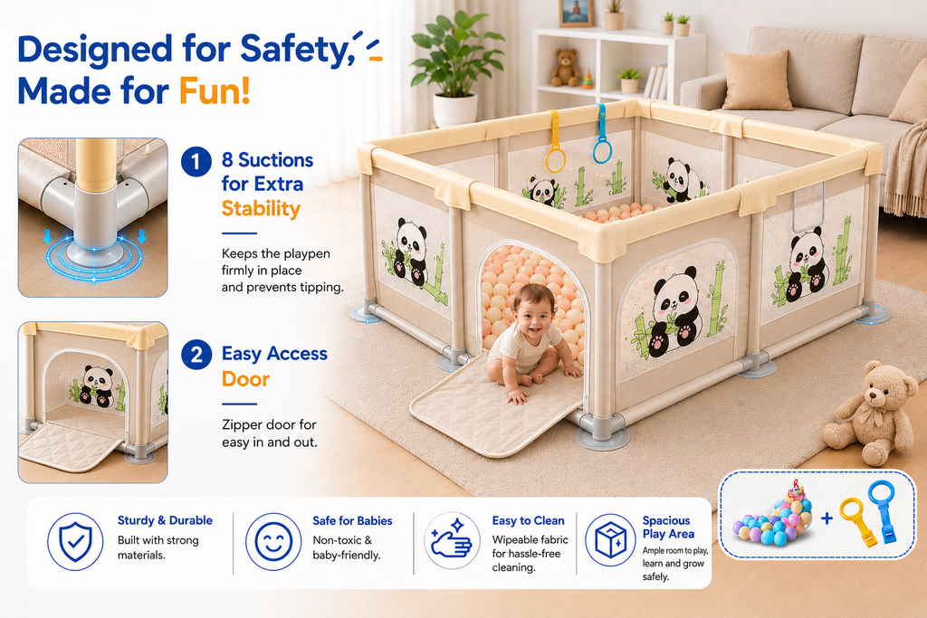 Baby Playpen 150x180cm Pit Balls Playpen for Baby up to 5 Years with Anti-Fall Rings, Safety Lock, Breathable Mesh, Kids Activity Center Play Pen