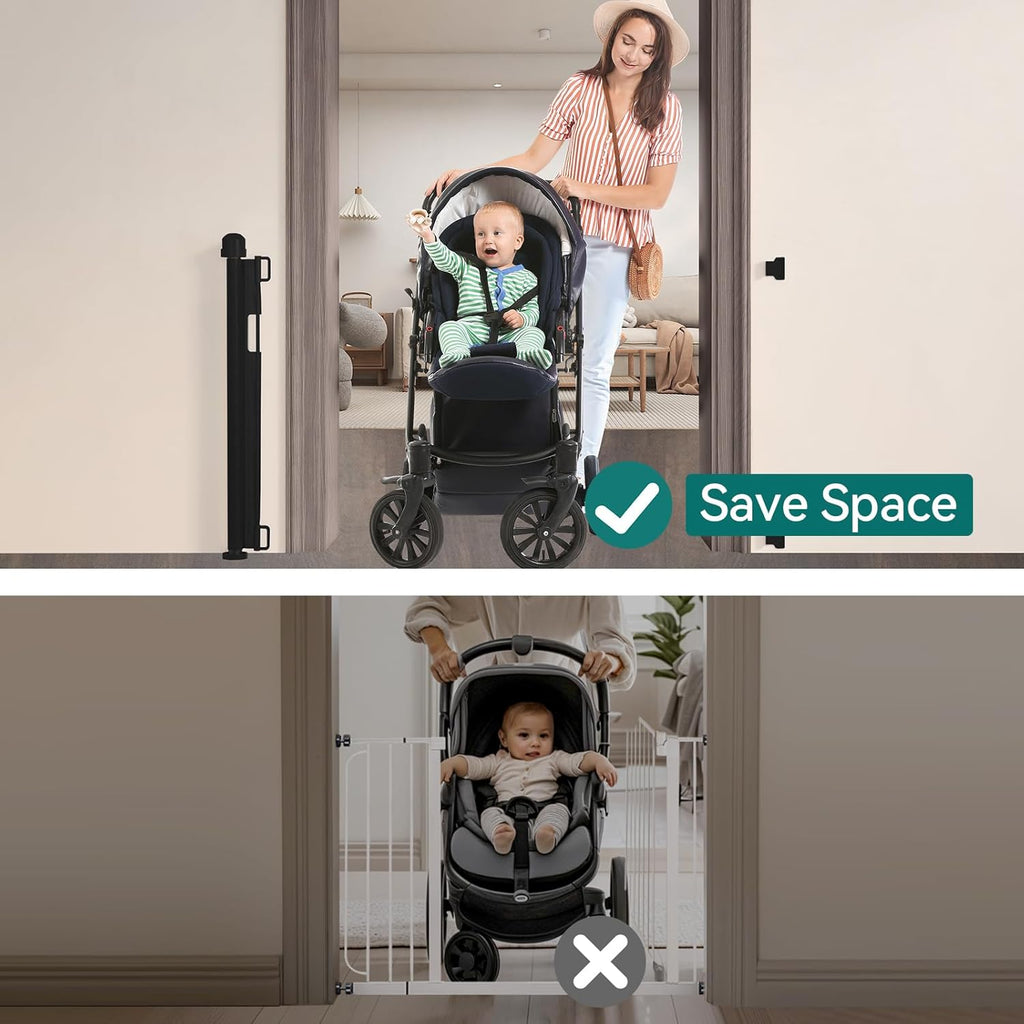 Baby Safety gate, Dog gate Barrier for Home Extends to 140cm Wide 86.5cm Tall, Staircase gate Baby Safety, Baby gate for Staircase, Barricade for Kids Safety - Black Colour