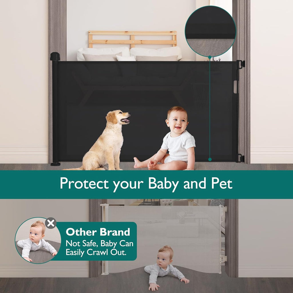 Baby Safety gate, Dog gate Barrier for Home Extends to 140cm Wide 86.5cm Tall, Staircase gate Baby Safety, Baby gate for Staircase, Barricade for Kids Safety - Black Colour