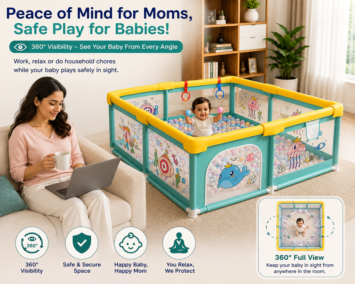 Baby Playpen 150x180cm Pit Balls Playpen for Baby up to 5 Years with Anti-Fall Rings, Safety Lock, Breathable Mesh, Kids Activity Center Play Pen