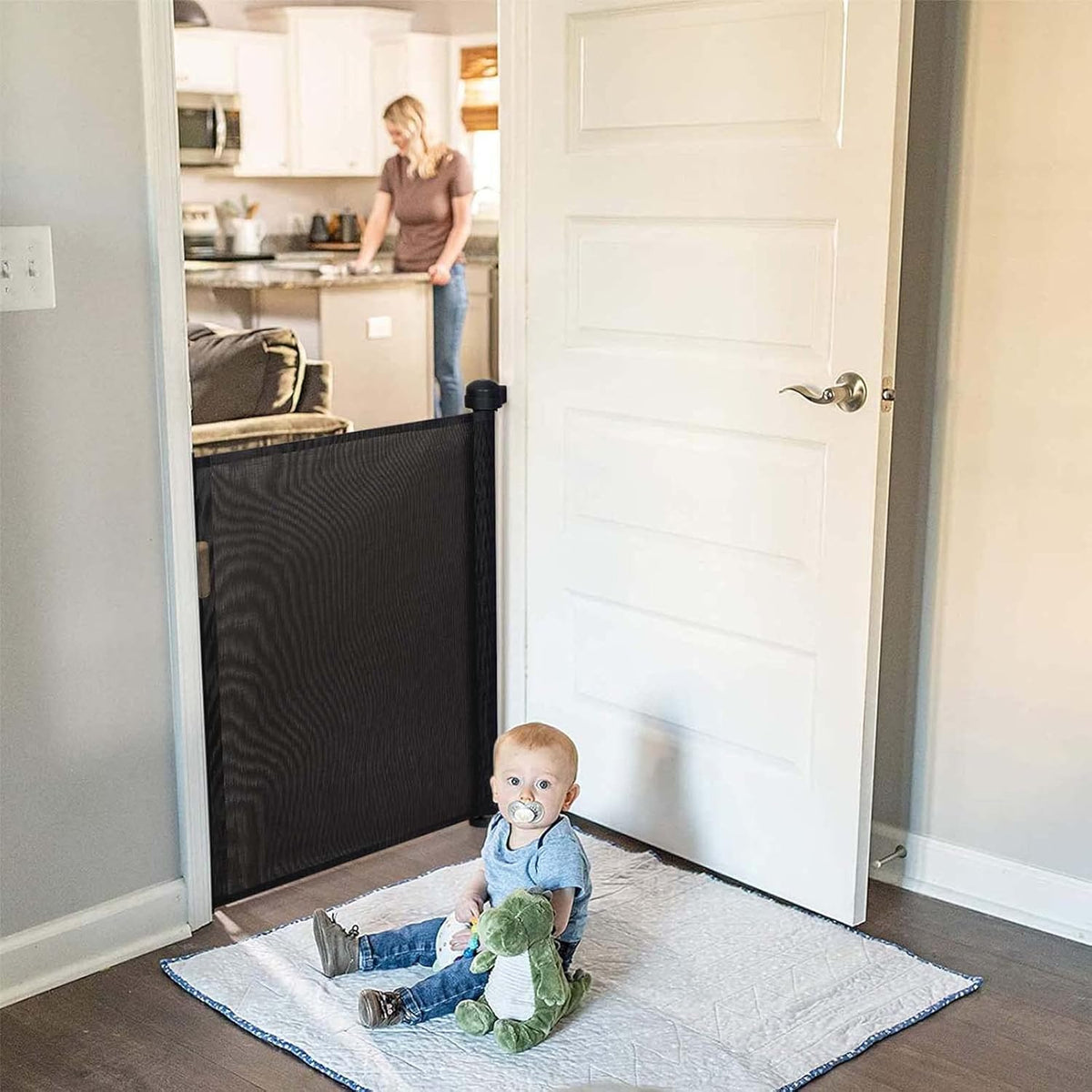 Baby Safety gate, Dog gate Barrier for Home Extends to 140cm Wide 86.5cm Tall, Staircase gate Baby Safety, Baby gate for Staircase, Barricade for Kids Safety - Black Colour