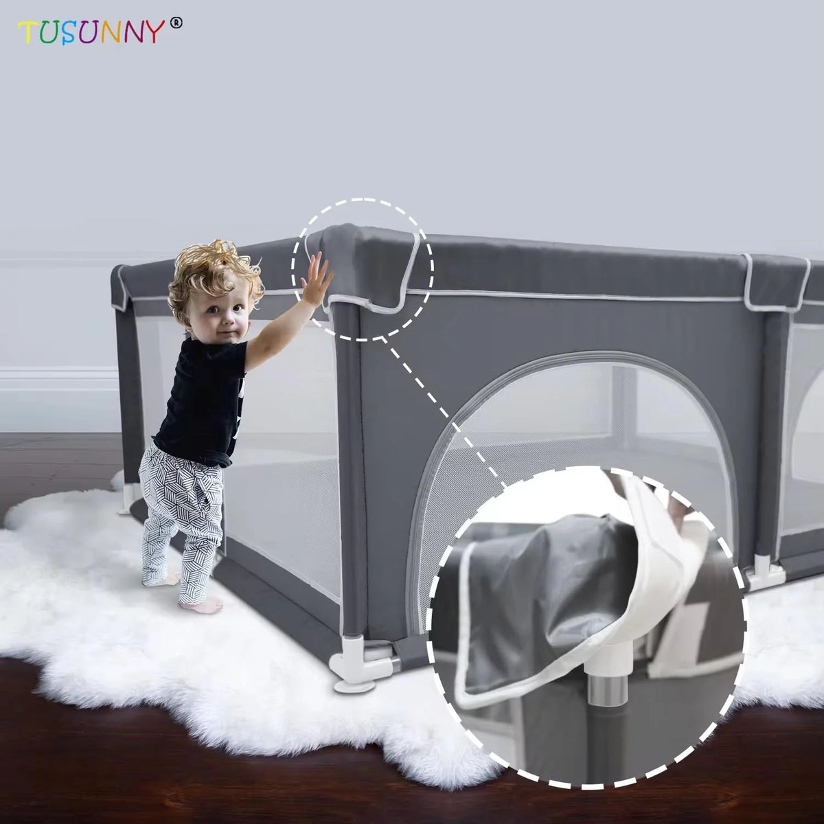 Baby Playpen 150x180cm Pit Balls Playpen for Baby up to 5 Years with Anti-Fall Rings, Safety Lock, Breathable Mesh, Kids Activity Center Play Pen