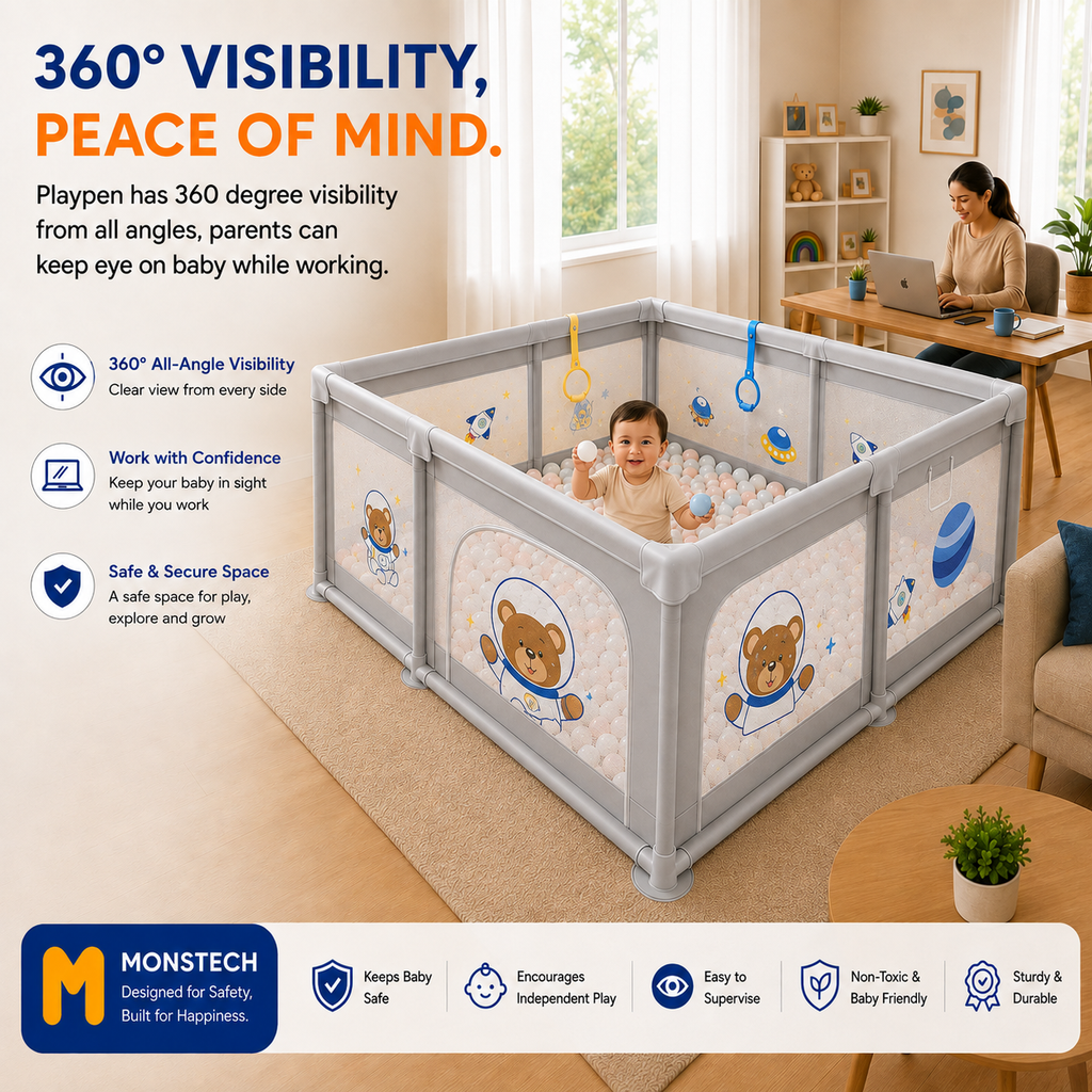 Baby Playpen 150x180cm Pit Balls Playpen for Baby up to 5 Years with Anti-Fall Rings, Safety Lock, Breathable Mesh, Kids Activity Center Play Pen